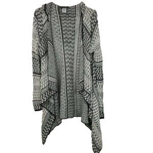 Absolutely Womens BOHO Hooded Cardigan Gray‎ Aztec Open Cascading Longline